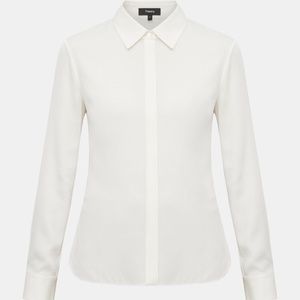 THEORY WHITE FITTED BUTTON DOWN SHIRT CAREER TOP S